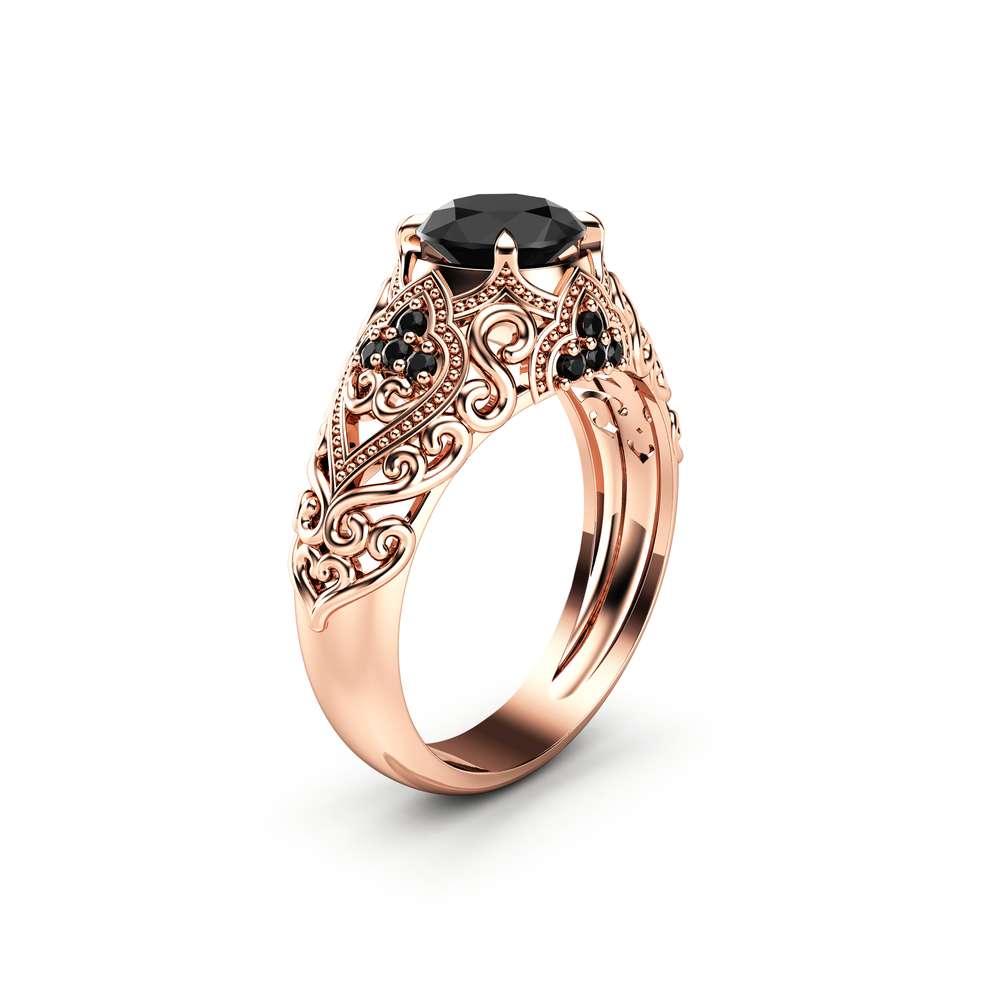 Black Diamond Rose Gold Engagement Rings / Antique 14K Rose Gold 1.5 CT ...