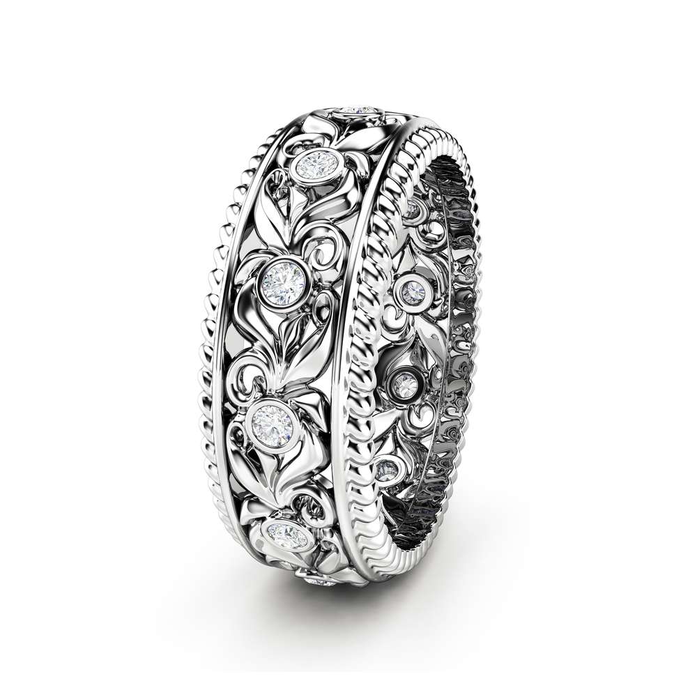 Unique Wedding Ring For Her Women Wedding Band Diamond Wedding Band ...