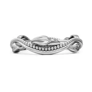 14K Gold Leaf Design Wedding Band with Beaded Detailing