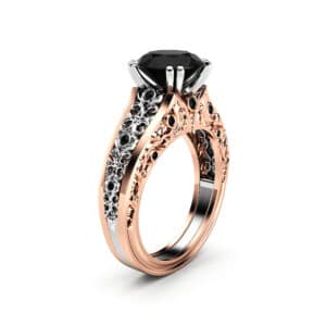 Vintage-Inspired Black Diamond Engagement Ring in Rose and White Gold