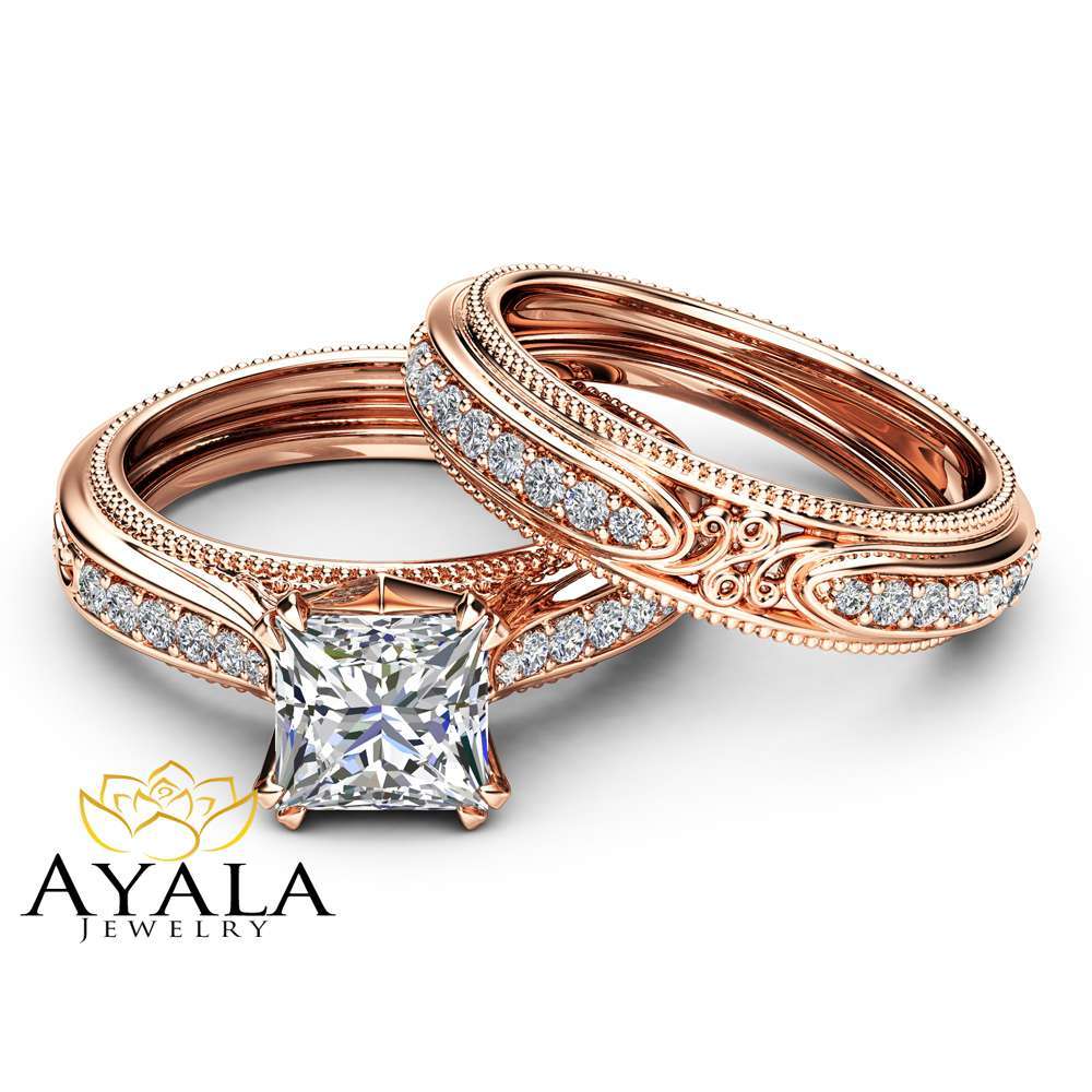Get Rose Gold Princess Cut Wedding Rings Pictures