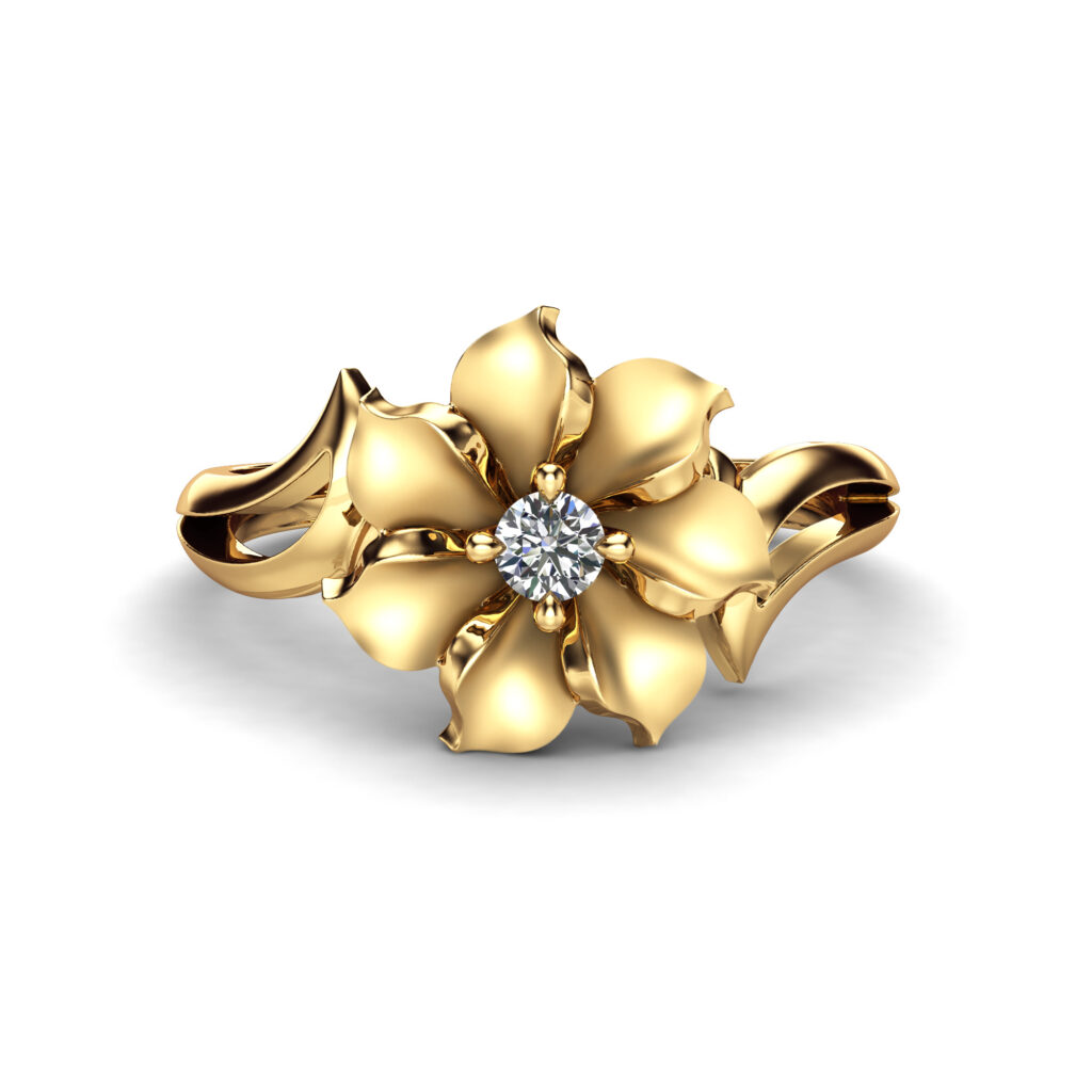 14K Yellow Gold Flower Ring Unique Diamond Ring Leaf and Flower ...