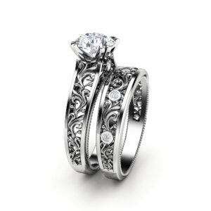 Ornate Lab Diamond Ring Set with Vintage Filigree and Accent Diamonds