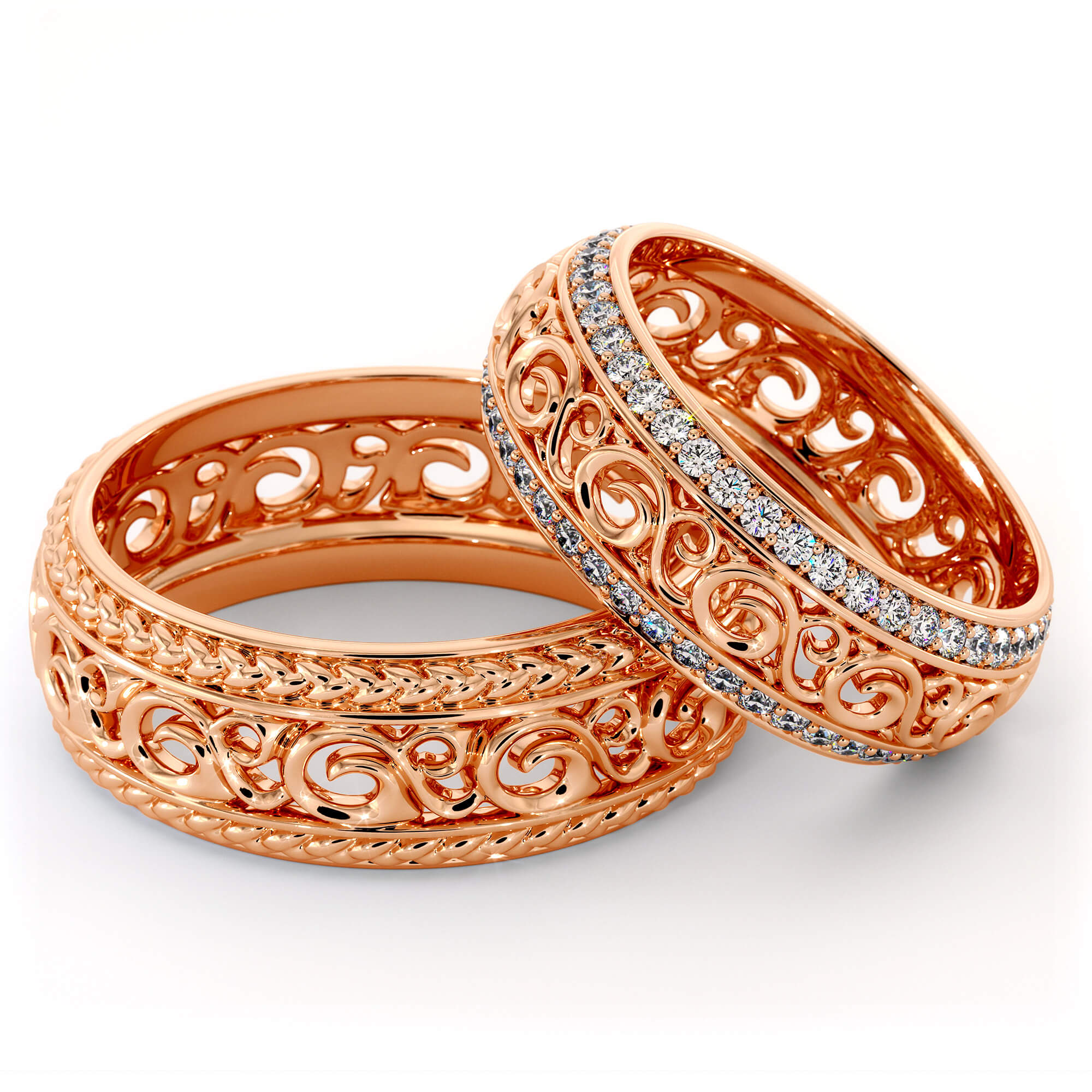  Wedding  Band  His And Hers Set 14K Rose  Gold  Wedding  Rings  