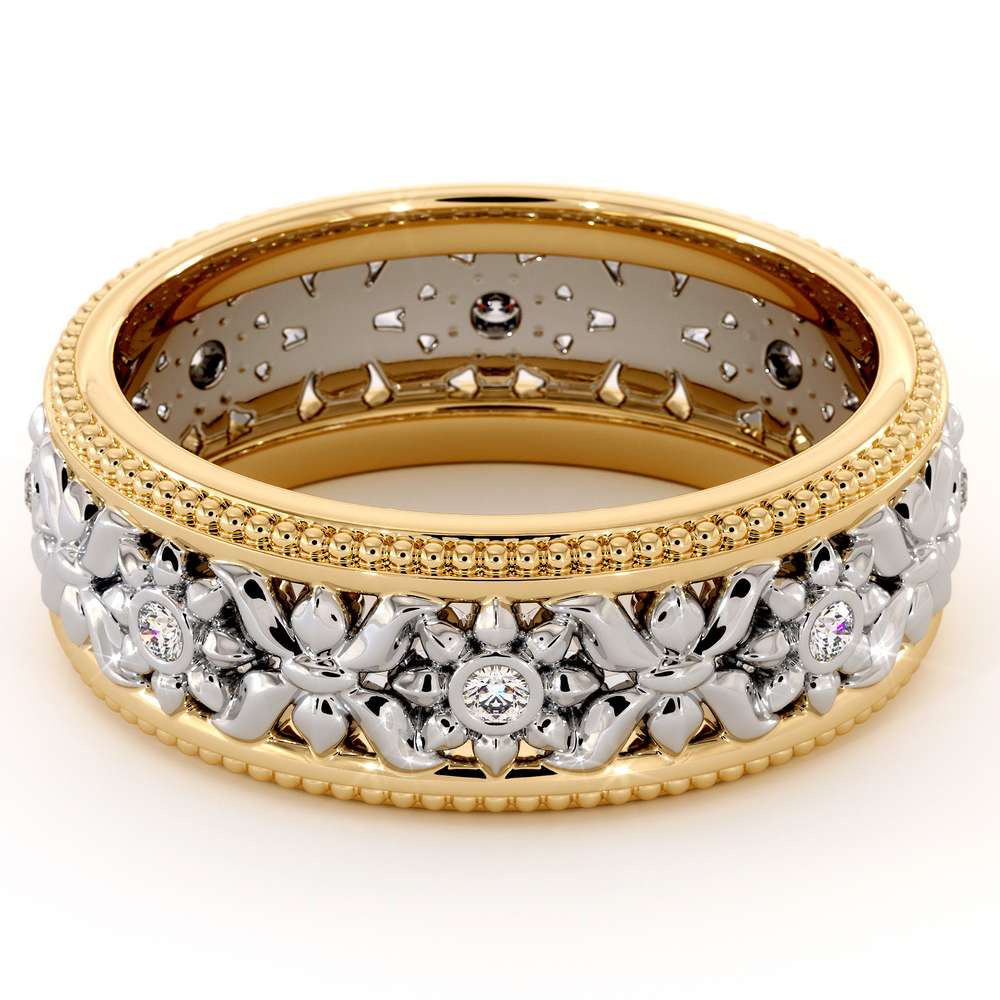 14K Two Tone Wedding Ring Diamonds Wedding Band Women's