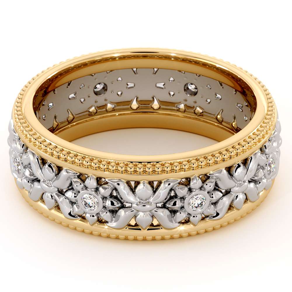 14K Two Tone Wedding Ring Diamonds Wedding Band Women's
