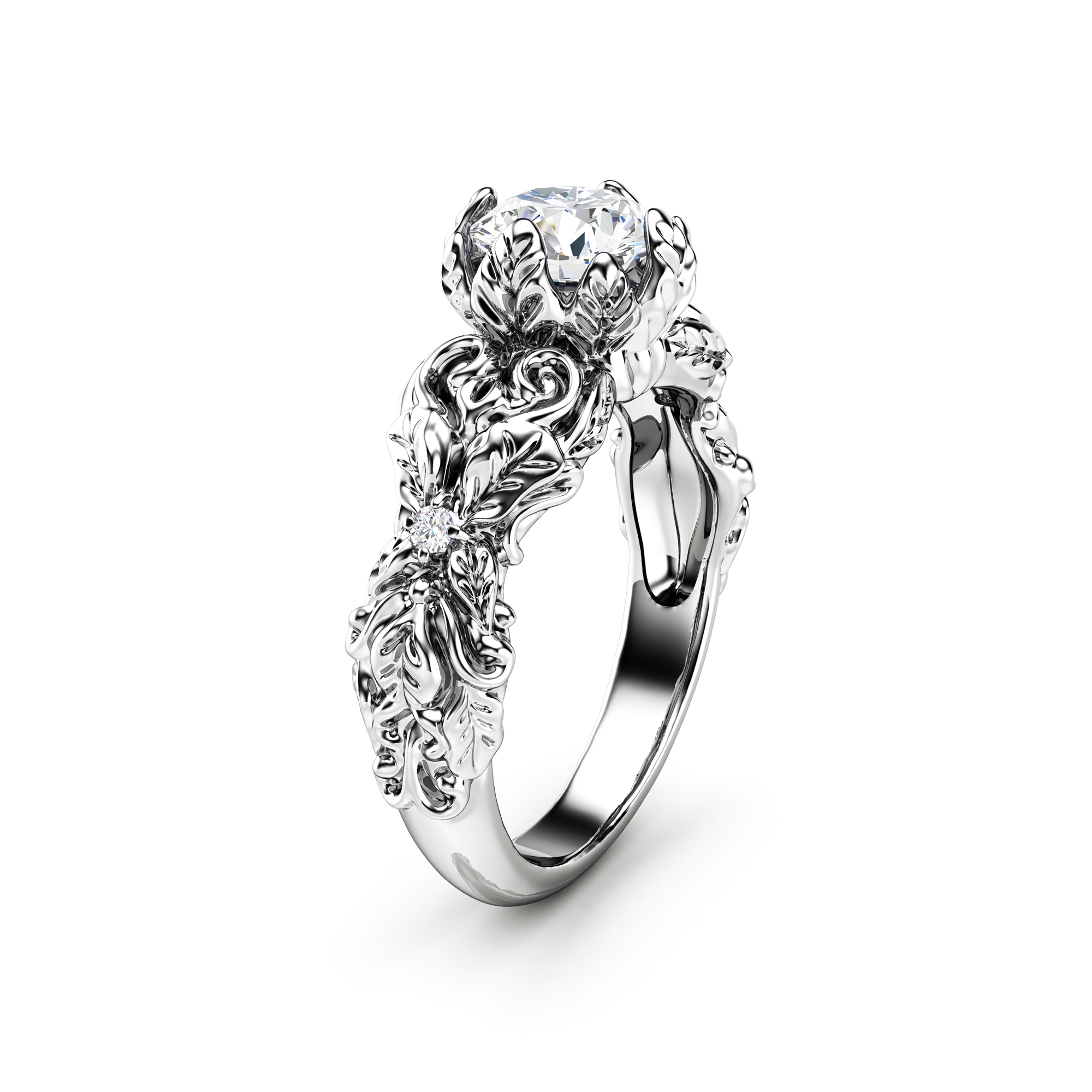Antibiotika Jolly skille sig ud Leaves Moissanite Engagement Ring 14K White Gold Wedding Ring Nature  Inspired Engagement Ring - Camellia Jewelry