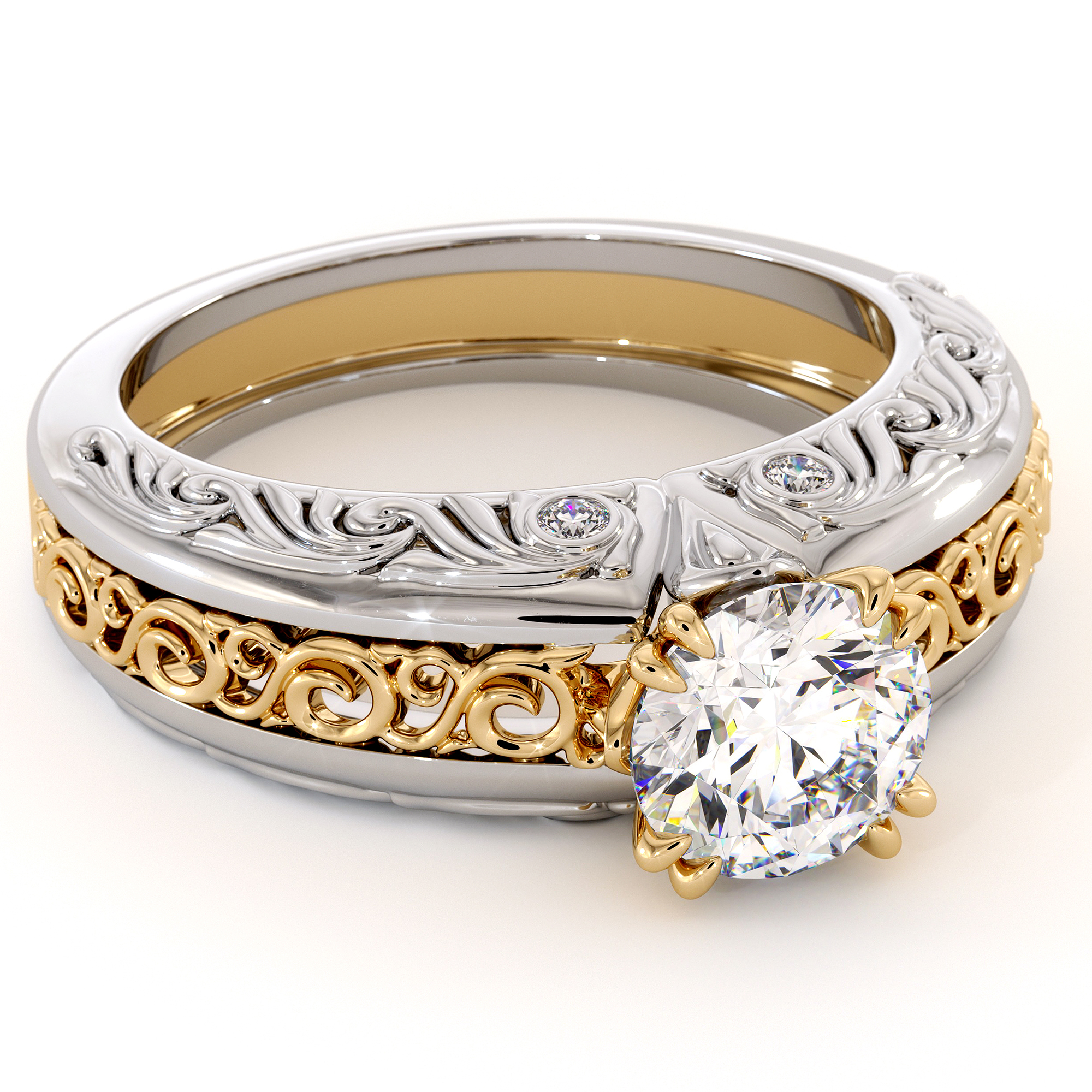TT-0002C Luxury Two-Tone White and Rose Gold Engagement Ring with Diamonds & Moissanite (3)