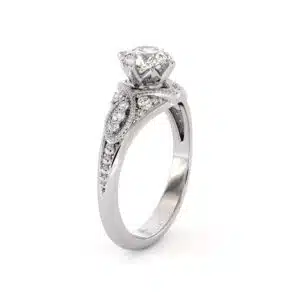 Vintage Marquise Accent Ring With Lab Diamond And Intricate Milgrain Details