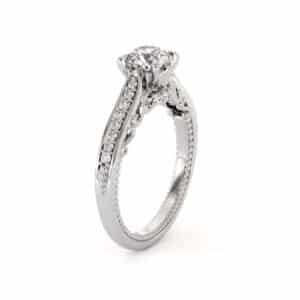 Scroll Accent Diamond Ring With Curved Vintage Band and Lab-Grown Center Stone