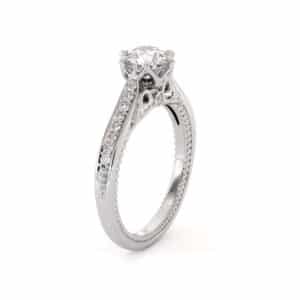 Classic Six-Prong Diamond Ring With Milgrain Filigree And Delicate Side Accents