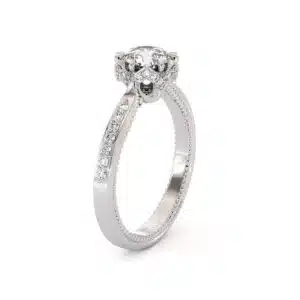 Classic Hidden Halo Lab Diamond Ring With Milgrain Filigree And Side Stones