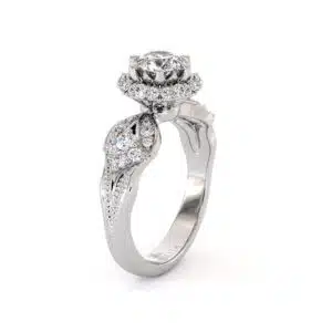 Unique Halo Diamond Crown Ring With 6mm Lab-Grown Center