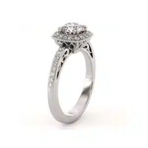 Halo Milgrain Lab Diamond Engagement Ring Classic Vintage Accent Ring