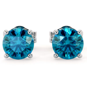 Blue Diamond Martini Settings 4 Prongs Stud Earrings