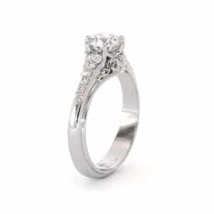 Petal Prong Solitaire Ring With Twisted Diamond Band