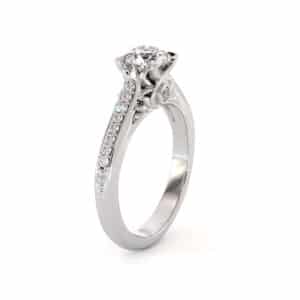 Floral Accent Solitaire Ring With Petal-Inspired Diamond Setting
