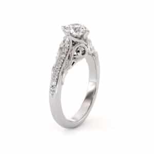 Sculpted Floral Diamond Ring With Scroll Accents And Petite Side Stones