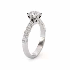 Floral Scroll Sidestones Ring With Engraved Accents And Diamond Band