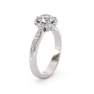 Snowflake Diamond Gold Ring With Lab Center And Vintage-Inspired Halo Setting