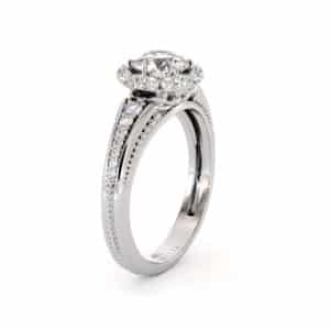 Double Halo Lab Diamond Ring With Vintage Milgrain Pavé Setting