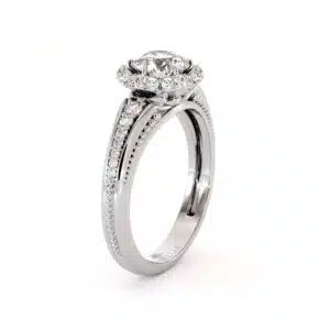 Unique Natural Diamond Halo Engagement Ring | 14K Gold