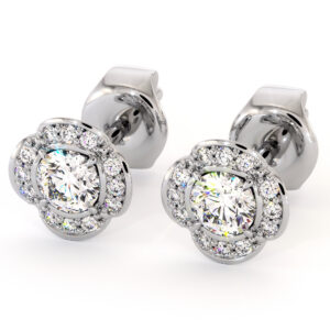 Classic Floral Halo Stud Earrings 14K White Gold Lab Diamonds Earrings
