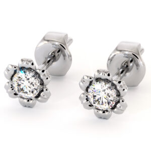 Gold Diamond Stud Earrings – Elegant Flower Design