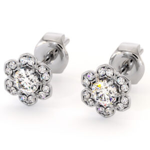 Halo Stud Flower Earrings Diamonds and Gold