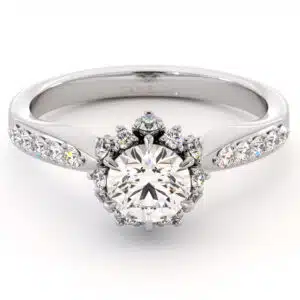 Vintage Halo Diamond Ring With Lab Stone And Classic Pavé Band