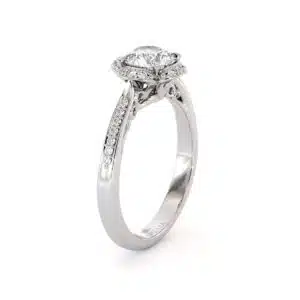 Modern Round Halo Ring With Lab Diamond And Sculpted Pavé Band