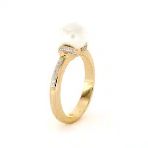 Timeless Pearl Engagement Ring Classic Side Diamonds 14K Gold