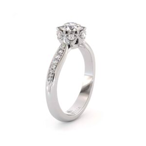 Petal Prong Diamond Ring With Round Lab Center And Pavé Accents