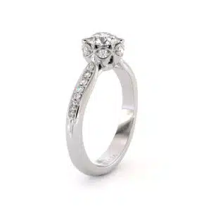 Petal Prong Diamond Ring With Round Lab Center And Pavé Accents