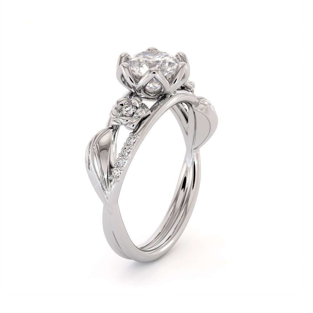  0.0 star rating Moissanite Engagement Ring 14K White Gold Ring Unique Flower Leaf Engagement Ring