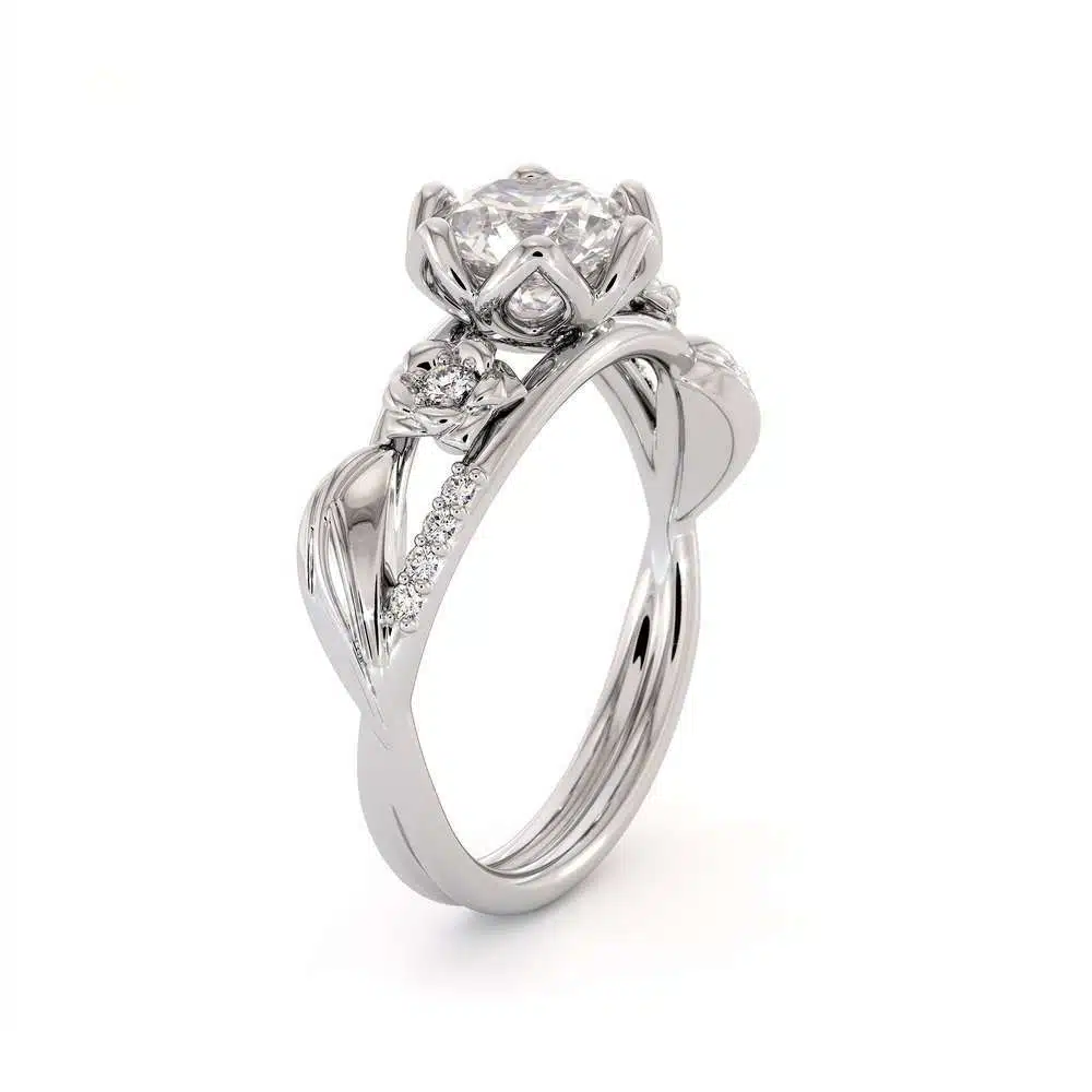 0.0 star rating Moissanite Engagement Ring 14K White Gold Ring Unique Flower Leaf Engagement Ring