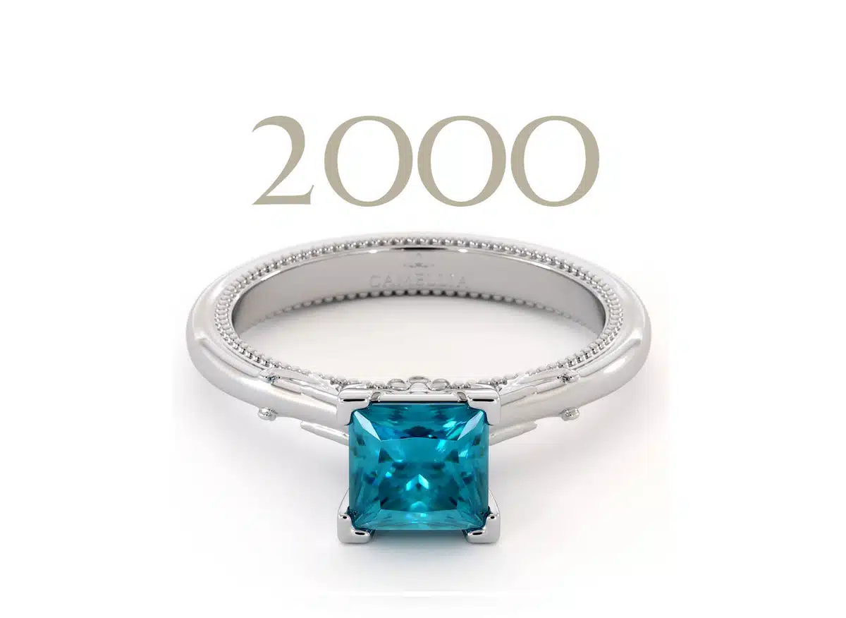 blue diamond princess cut engagement ring camellia jewelry