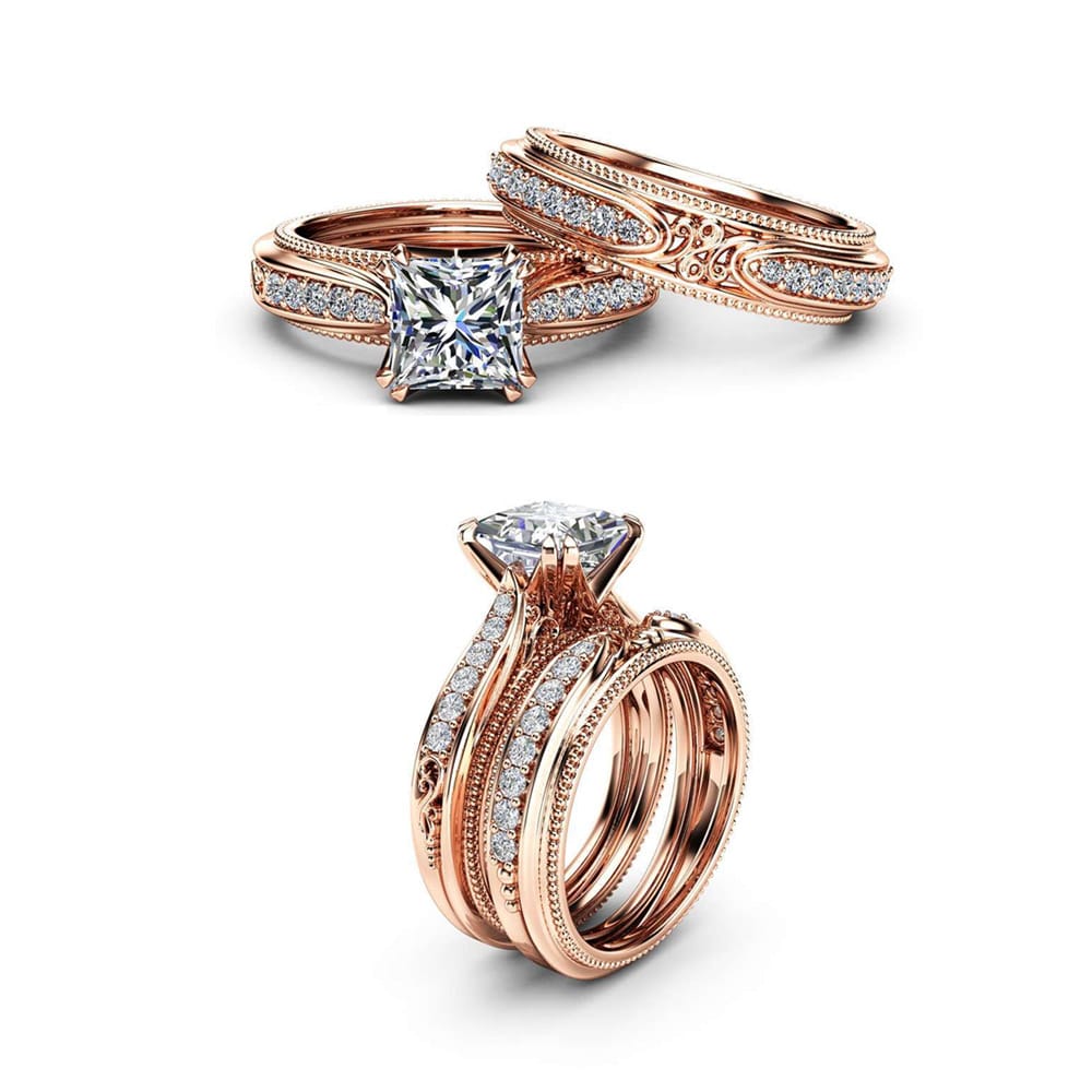 Victorian Princess Cut Moissanite Bridal Set Unique