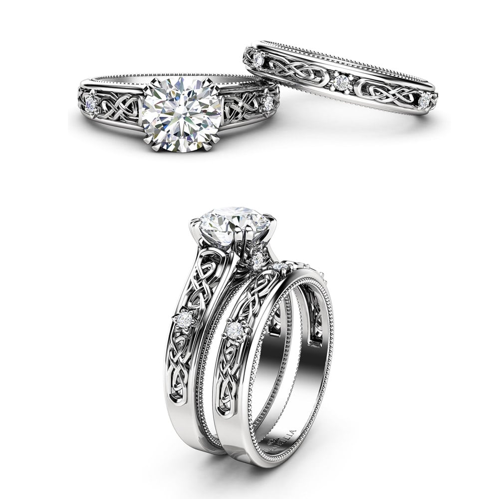 White Gold Moissanite Engagement Ring Set