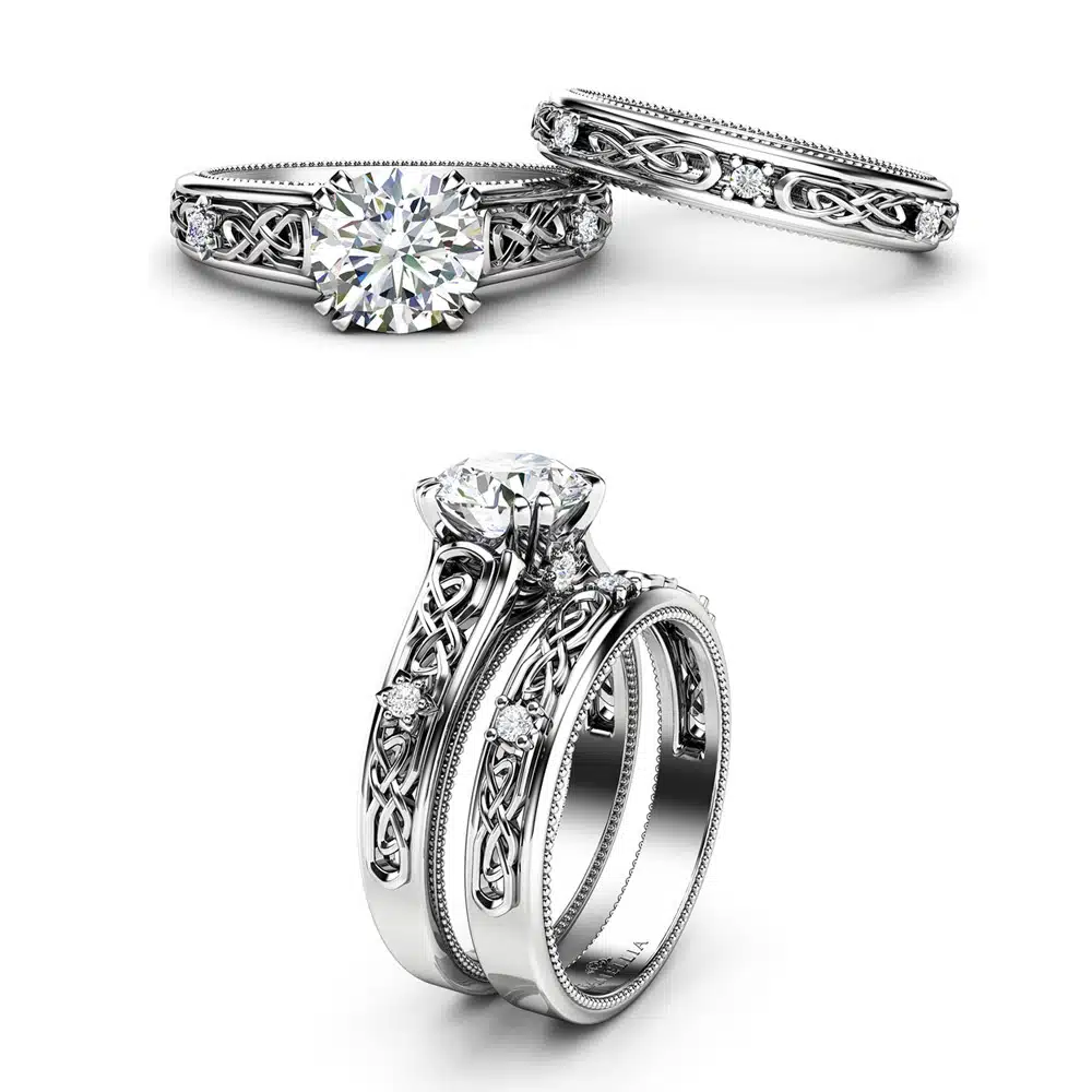 White Gold Moissanite Engagement Ring Set