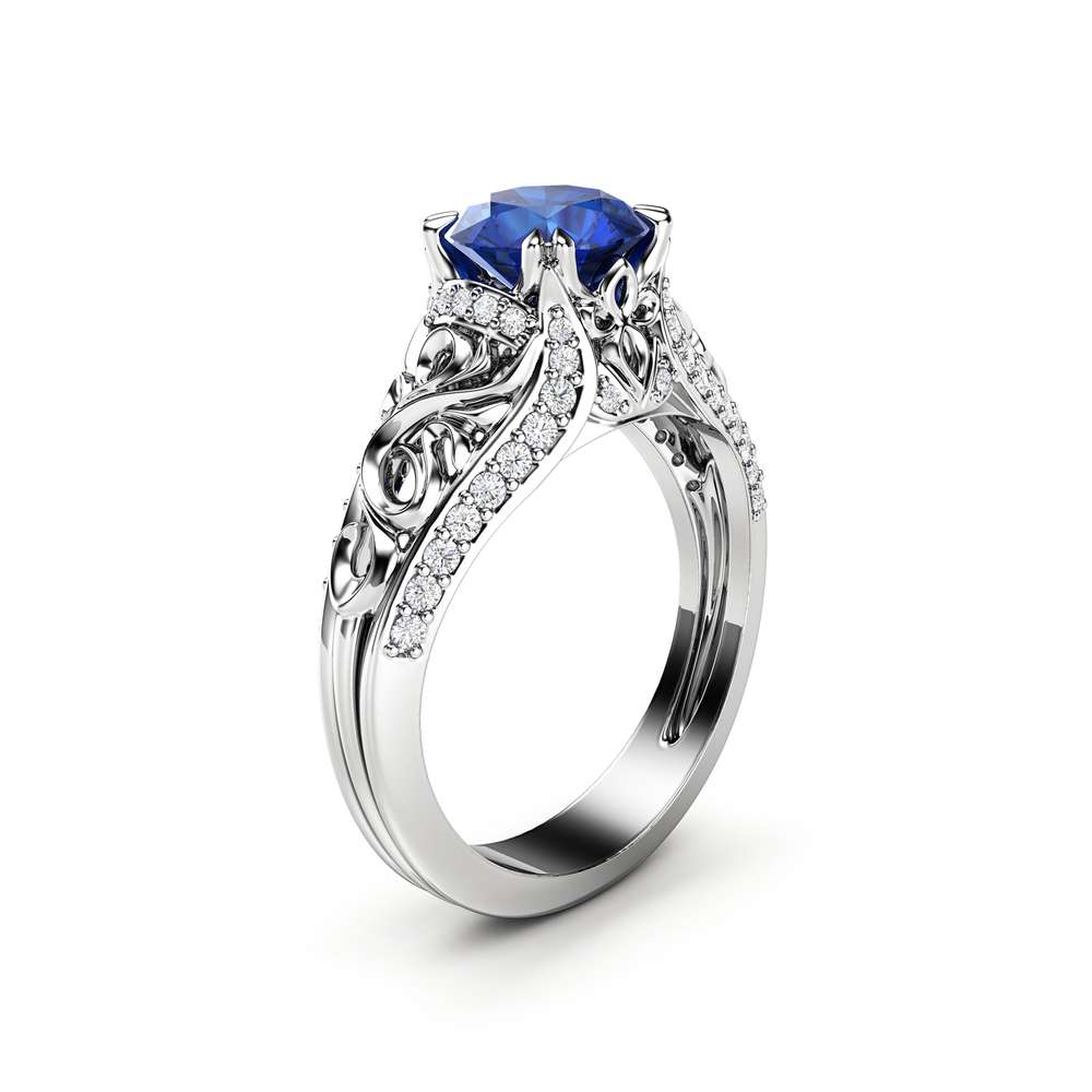 blue sapphire white gold engagement ring