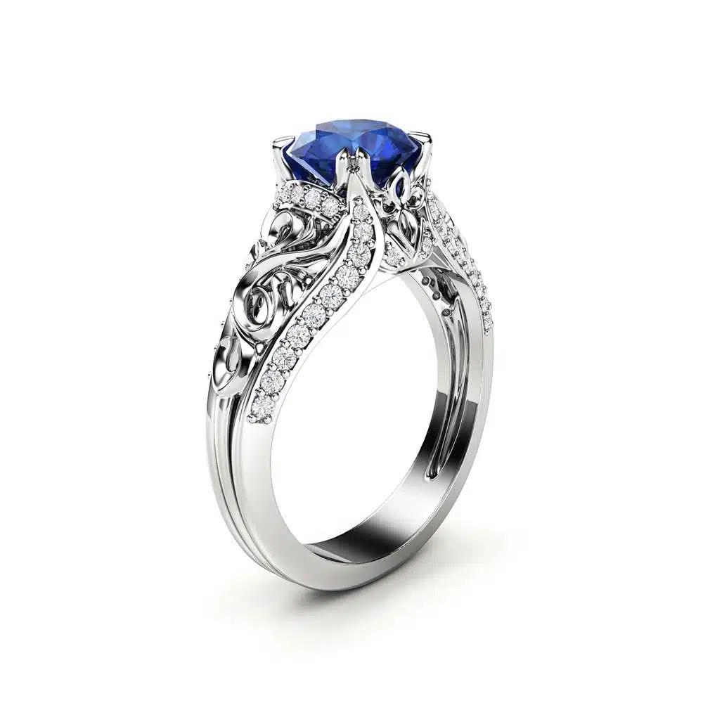 blue sapphire white gold engagement ring