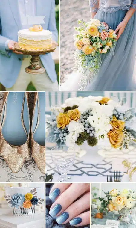 dusty blue and yellow color palette wedding