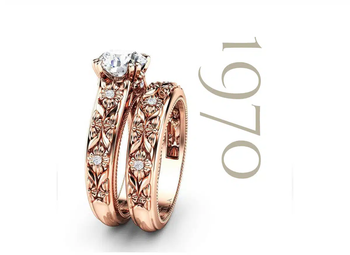 filigree flower rose gold bridal set