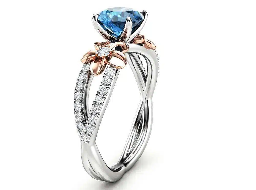 14k White Gold Blue Diamond Engagement Ring