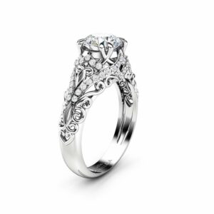 Moissanite Engagement Ring  Moissanite wedding ring 14K White Gold Band