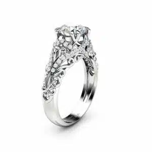 Moissanite Engagement Ring  Moissanite wedding ring 14K White Gold Band