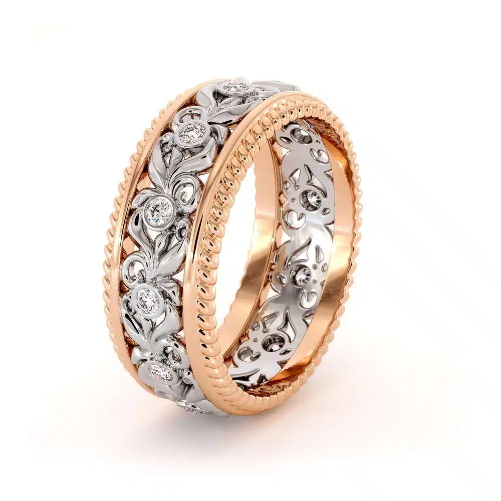 Vintage Wedding Band-Women's Wedding Band Rose & White Gold-14K Two Tone Wedding Band 1 Vintage Wedding Band-Women's Wedding Band Rose & White Gold-14K Two Tone Wedding Band