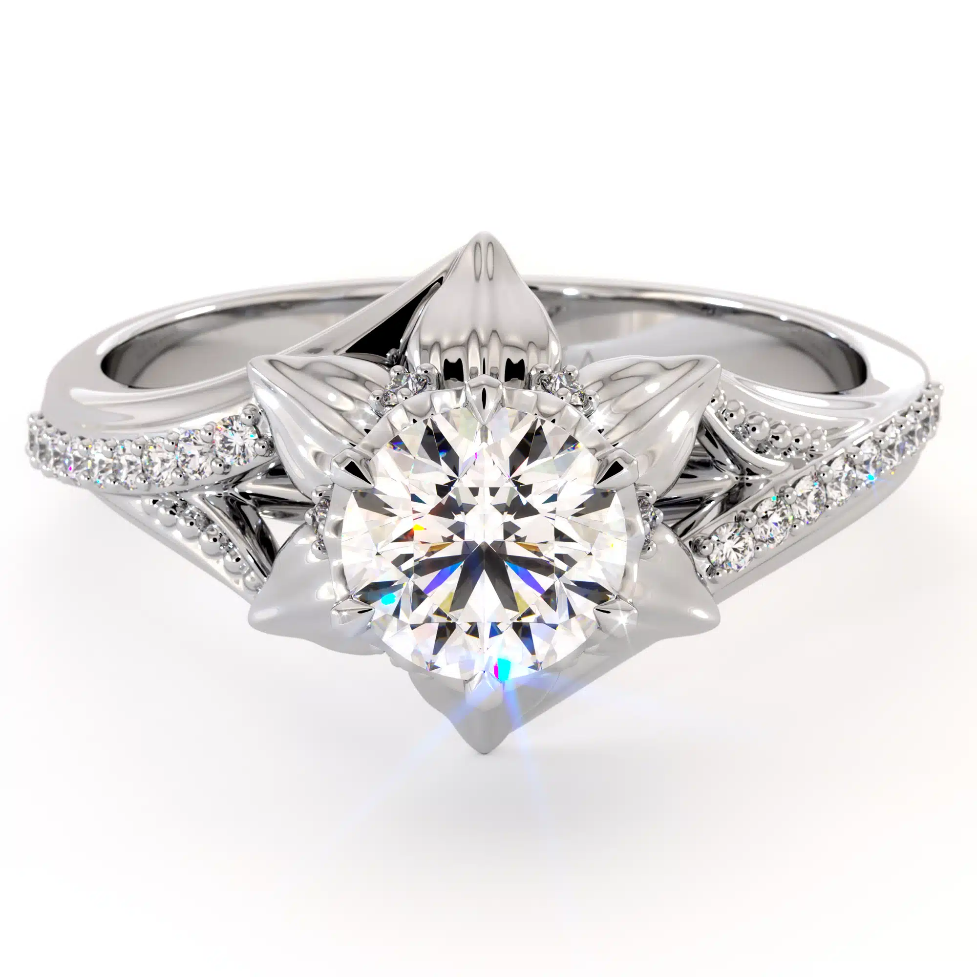 CL-0023 14K_White_Gold_Flower