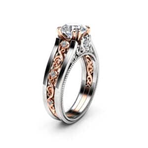Unique Filigree Design 14K Two Tone Engagement Ring Setting